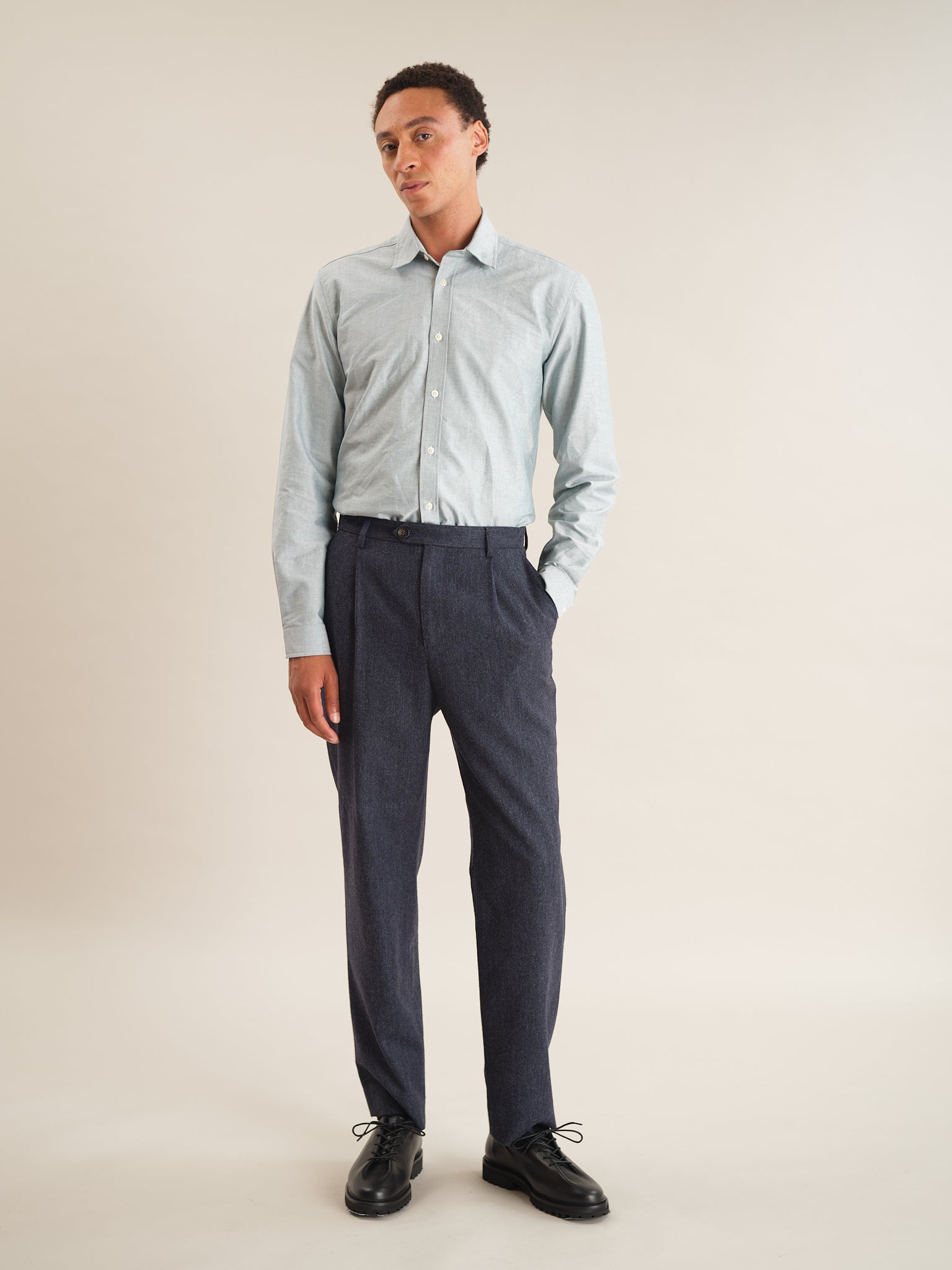 Dark Blue Wool Tweed Pleated Trousers, Pleated Trousers - SIRPLUS