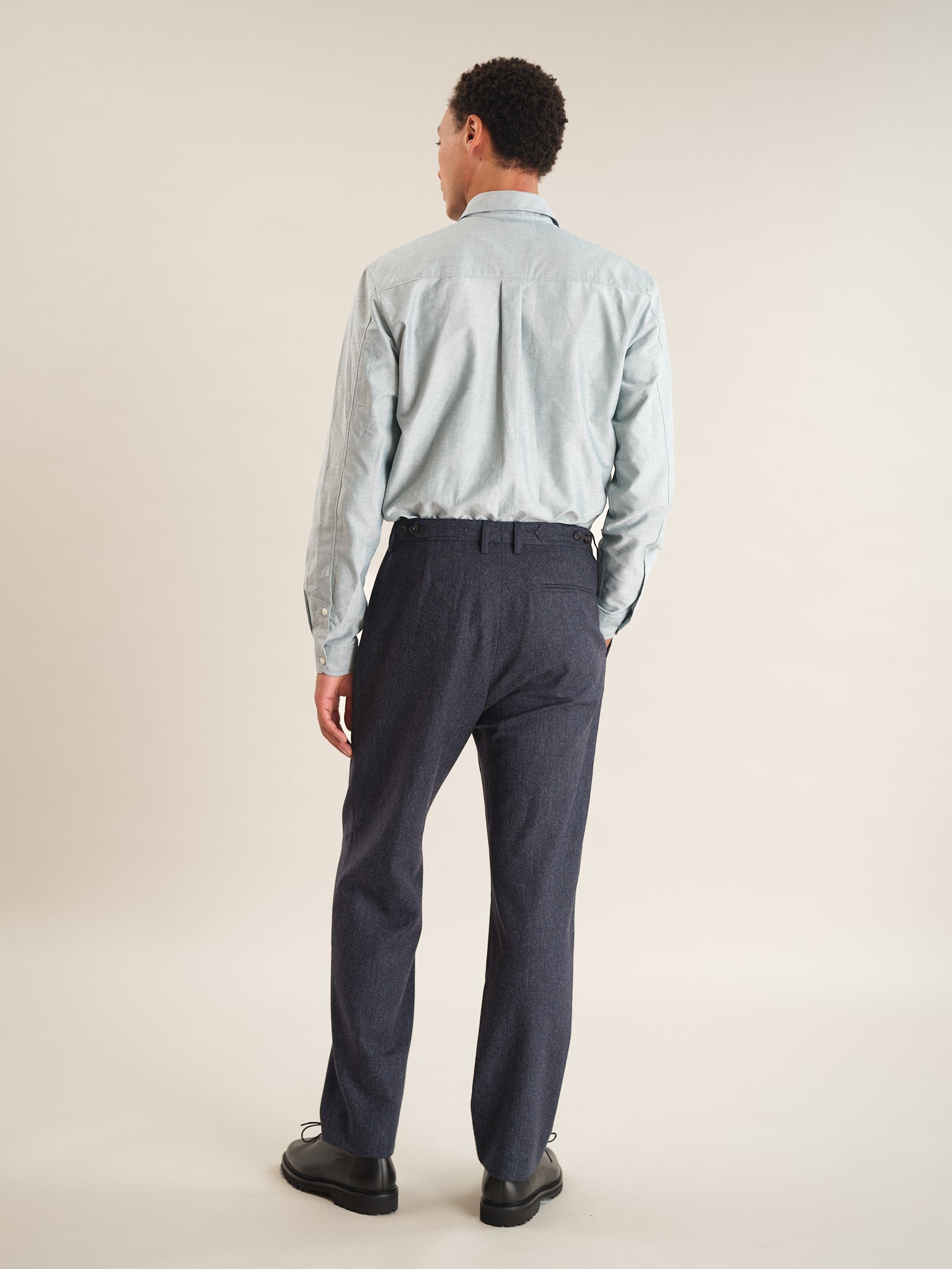 Dark Blue Wool Tweed Pleated Trousers, Pleated Trousers - SIRPLUS