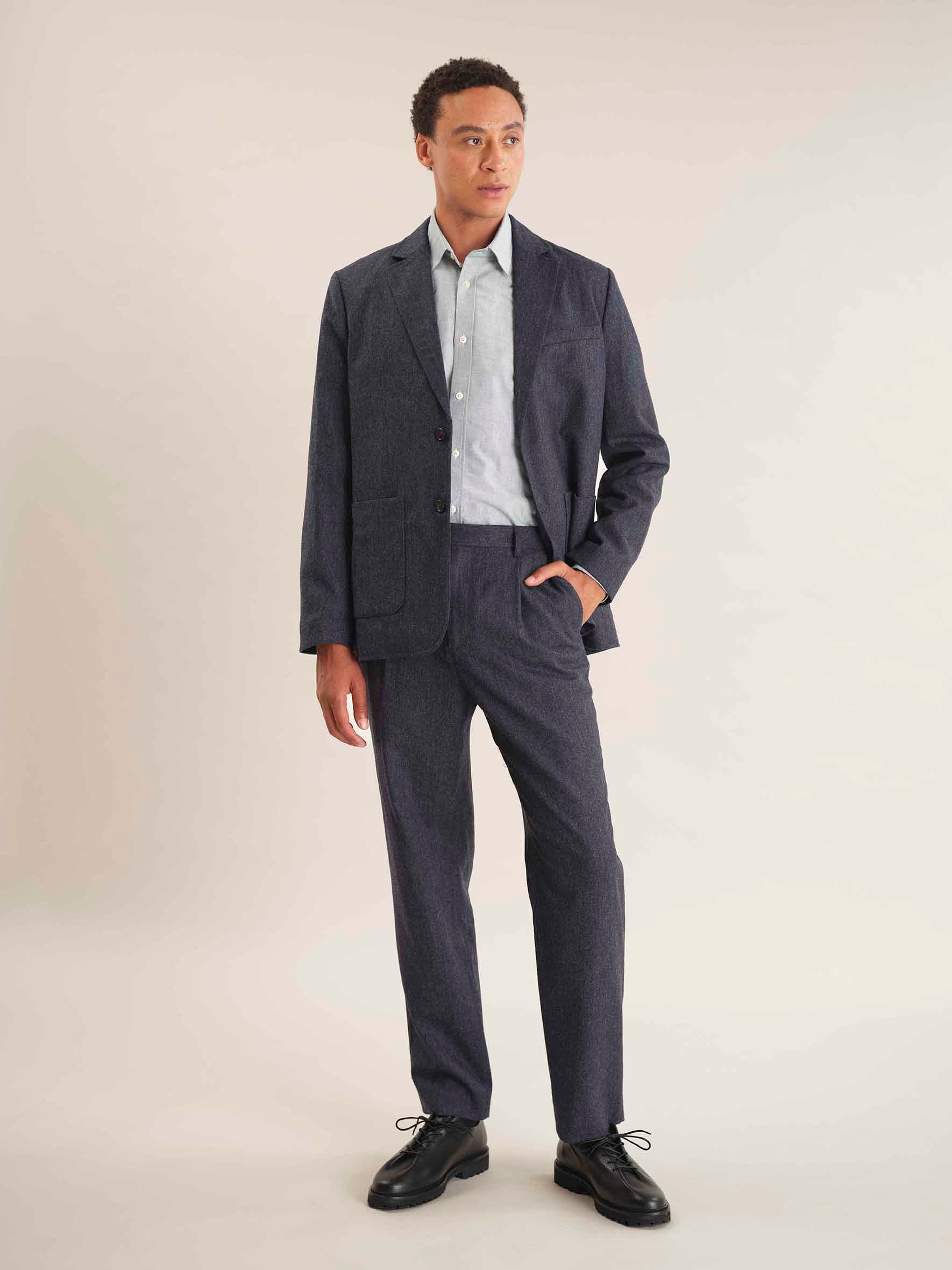 Dark Blue Wool Tweed Blazer, Blazer - SIRPLUS