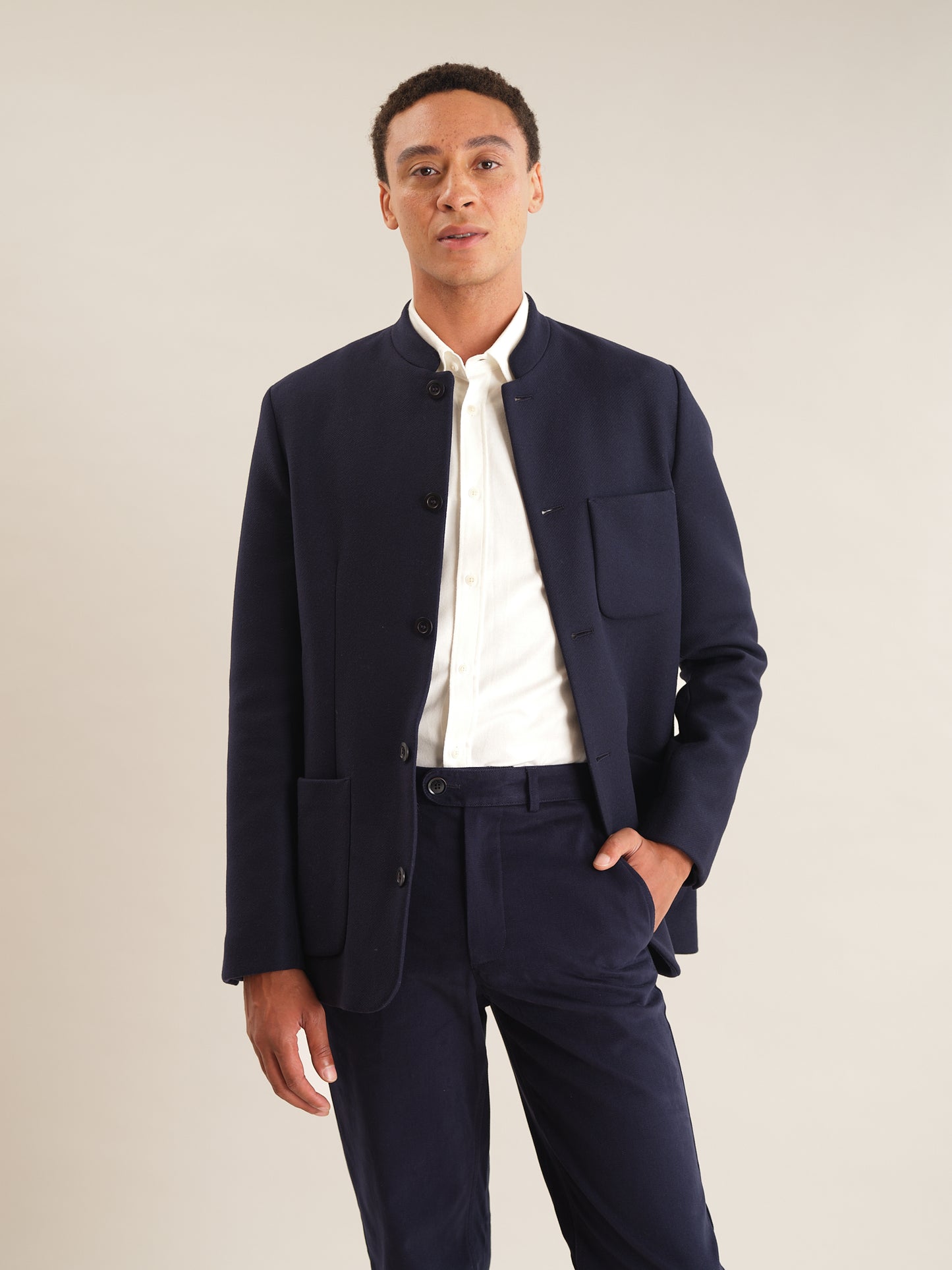 Navy Classic Wool Cashmere Nehru Jacket, Nehru Jacket - SIRPLUS