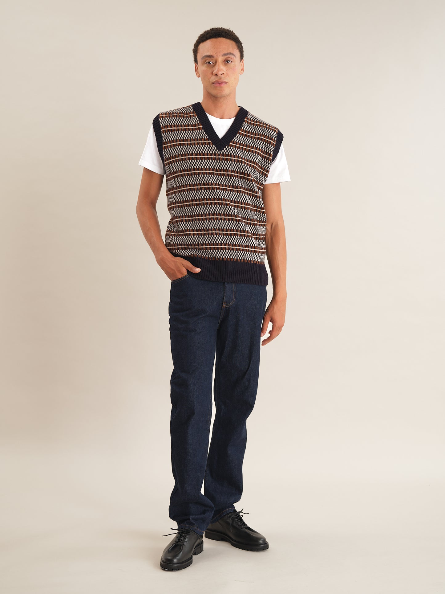 Navy Grid Fair-Isle Vest, Knit Vest - SIRPLUS