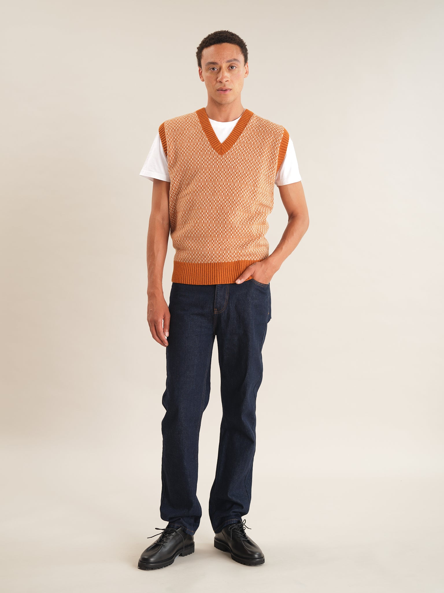 Orange Tile Fair-Isle Vest, Knit Vest - SIRPLUS