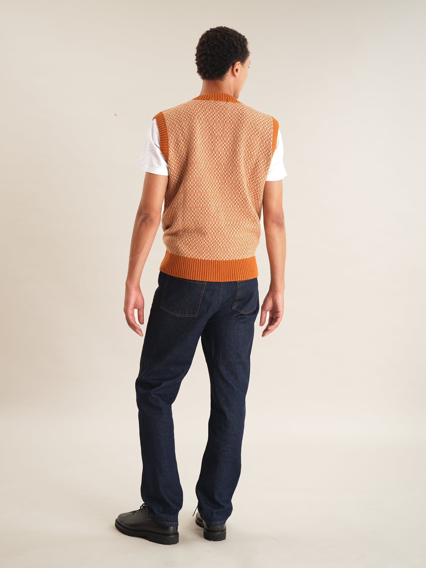 Orange Tile Fair-Isle Vest, Knit Vest - SIRPLUS