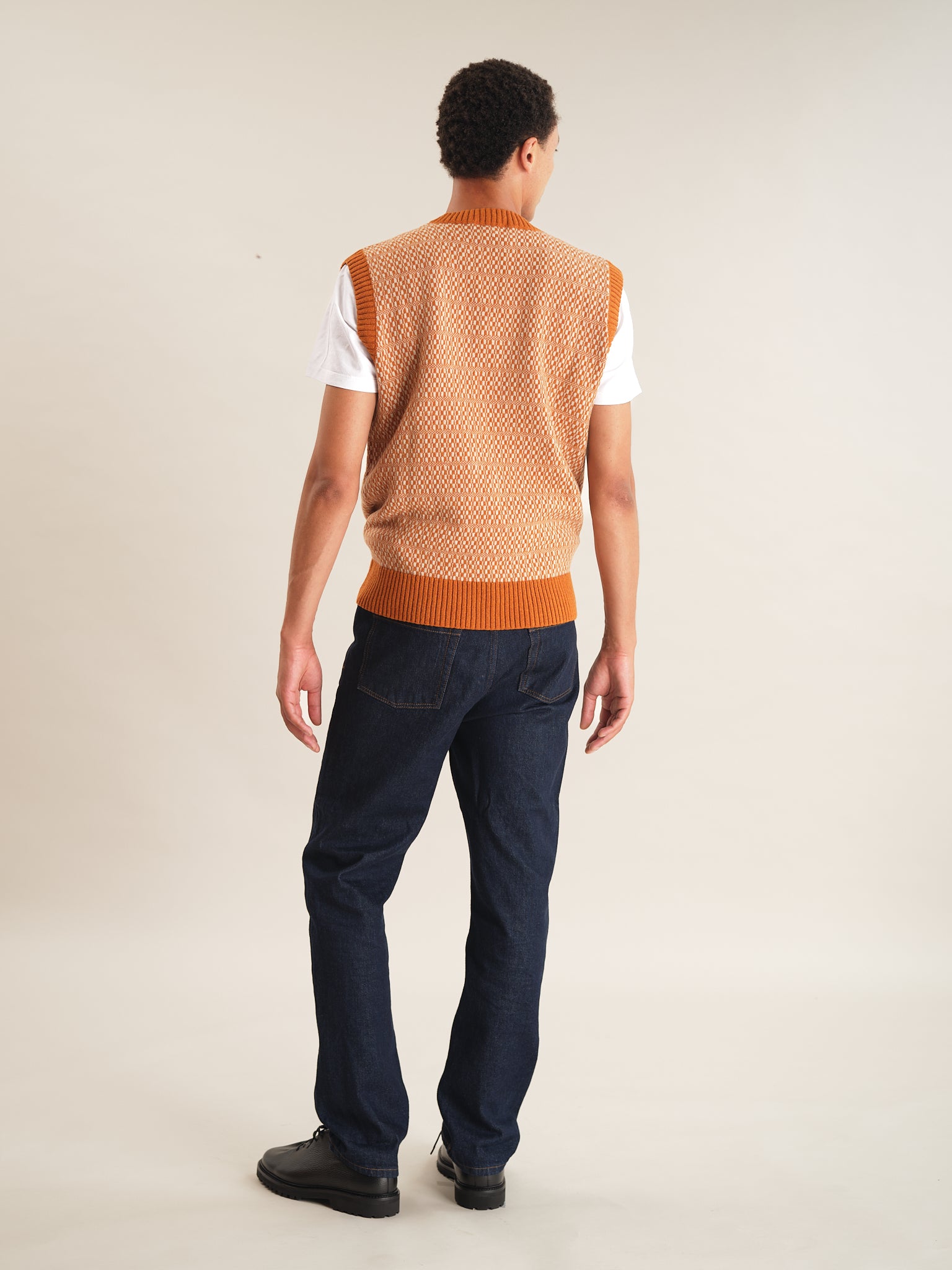 Orange Tile Fair-Isle Vest, Knit Vest - SIRPLUS