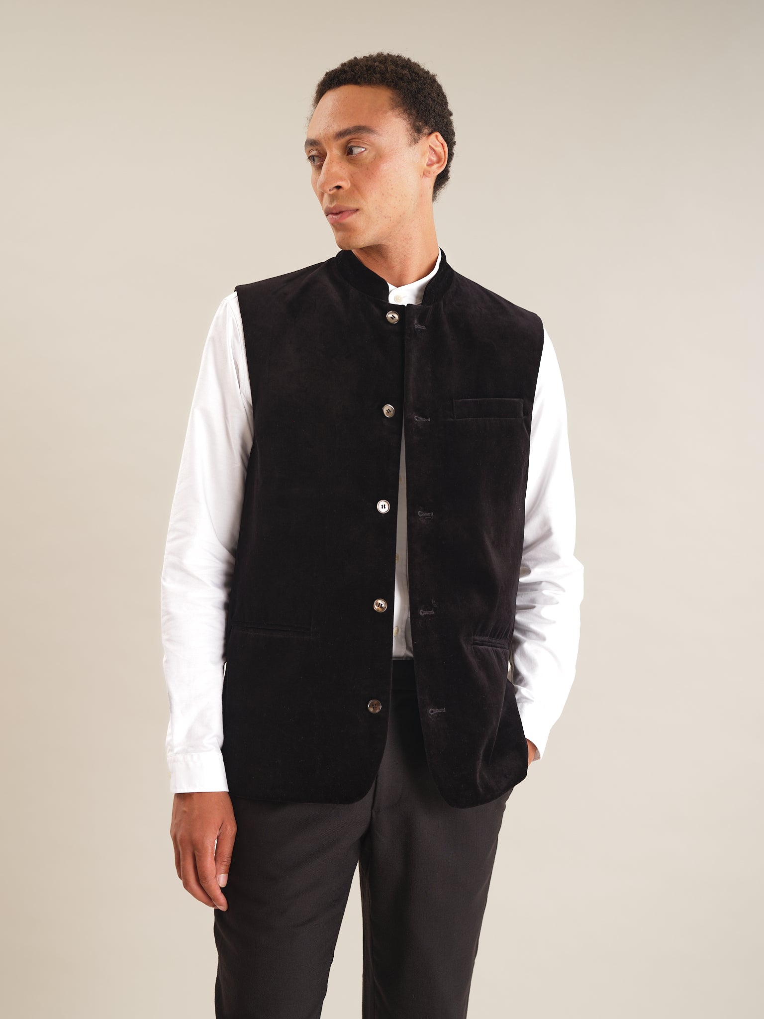 Jet Black Velvet Nehru Waistcoat, Nehru Waistcoat - SIRPLUS