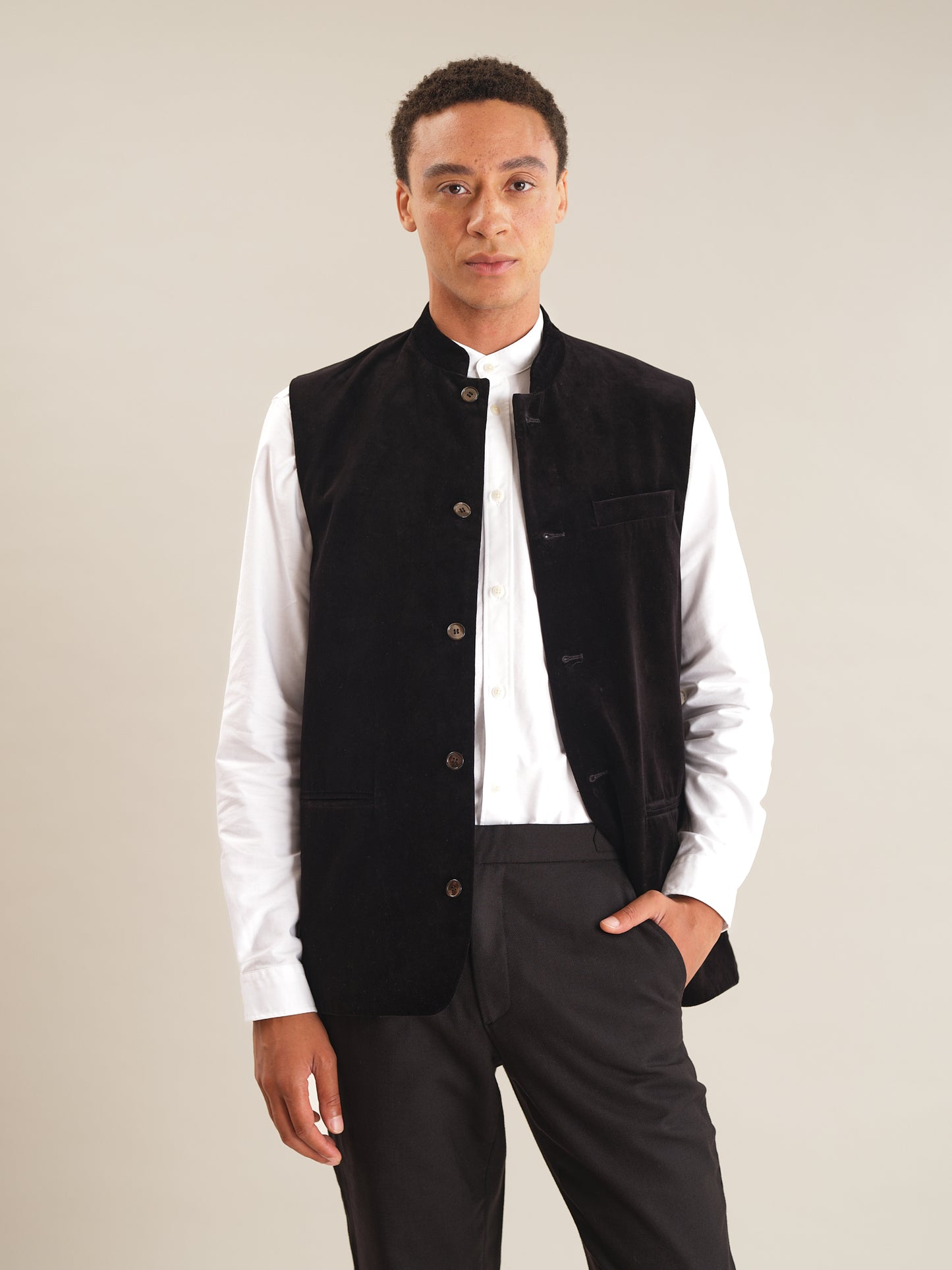 Jet Black Velvet Nehru Waistcoat, Nehru Waistcoat - SIRPLUS