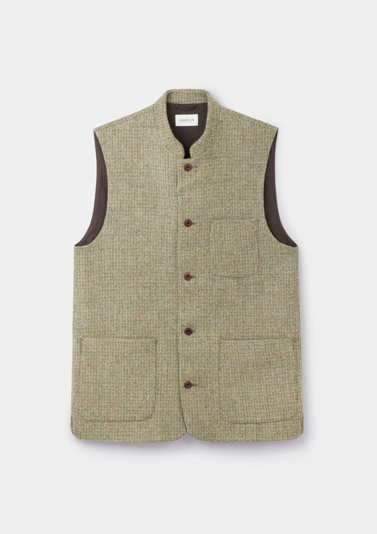 Summer Green Harris Tweed Nehru Waistcoat, Nehru Waistcoat - SIRPLUS
