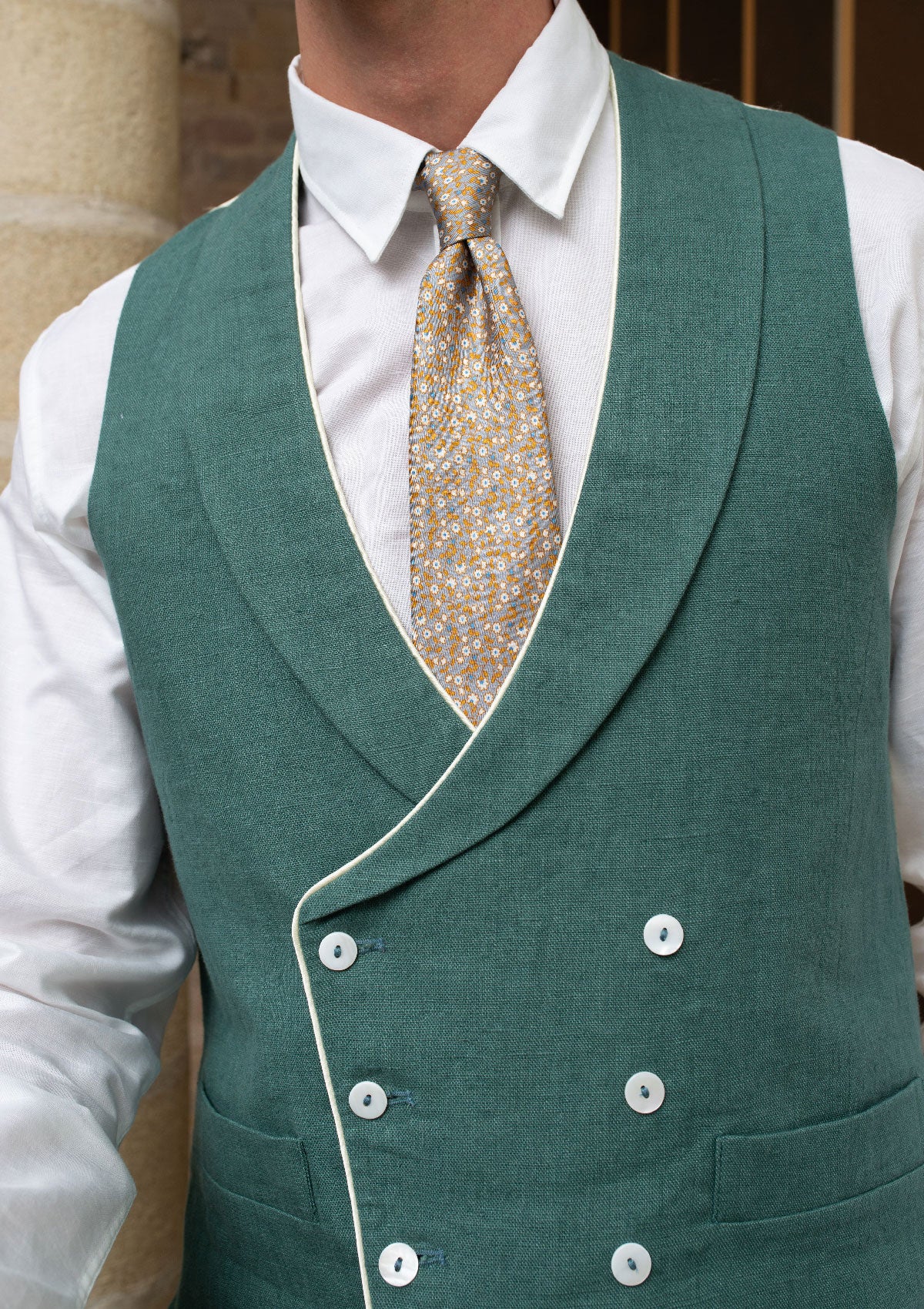 Teal Shawl Lapel Double-Breasted Waistcoat, Double Breasted Waistcoat - SIRPLUS