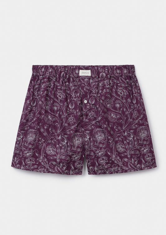 Aubergine Constantia Sketch Boxer Shorts Made with Liberty Fabrics, Boxer Shorts - SIRPLUS