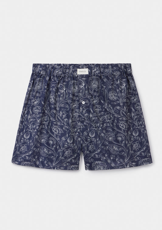 Navy Constantia Sketch Boxer Shorts Made with Liberty Fabrics, Boxer Shorts - SIRPLUS