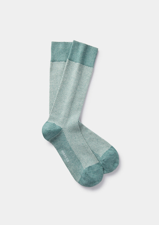 Turquoise Cotton Herringbone Socks, Socks - SIRPLUS