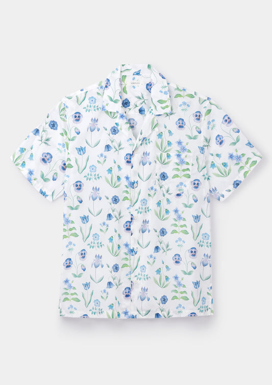 White Floral Majesty Cuban Shirt Made with Liberty Fabrics, Cuban Shirt - SIRPLUS