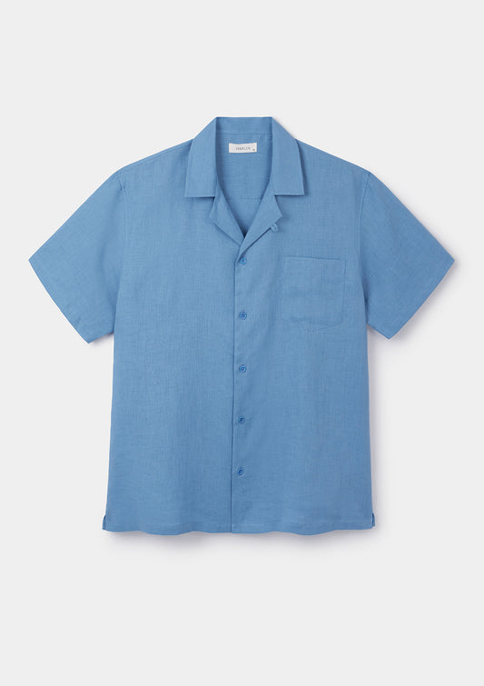 Cornflower Blue Linen Cuban Shirt, Cuban Shirt - SIRPLUS