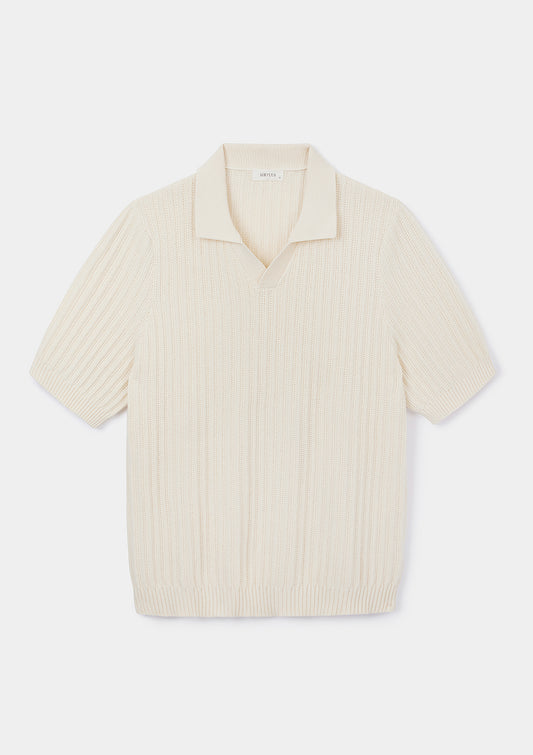 Cream Textured Rib Resort Polo, Polo Shirt - SIRPLUS