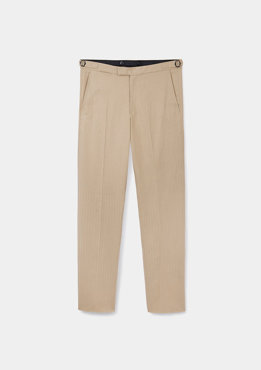 Sand Herringbone  Cotton Linen Formal Trousers, Formal Trousers - SIRPLUS