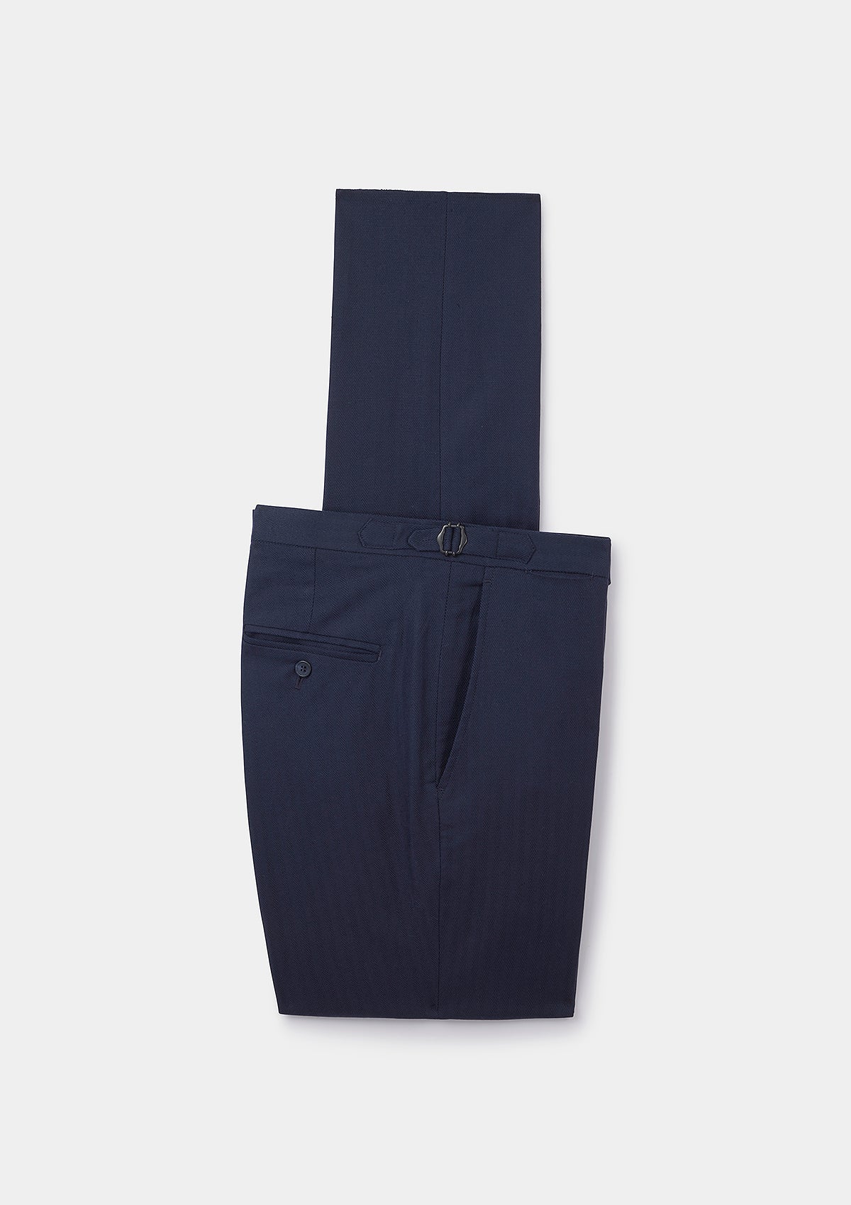 Navy Herringbone Cotton Linen Formal Trousers, Formal Trousers - SIRPLUS