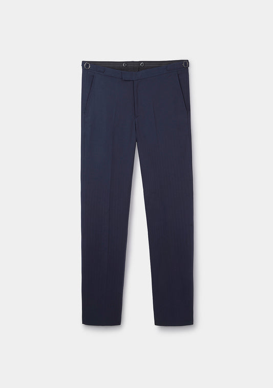 Navy Herringbone Cotton Linen Formal Trousers, Formal Trousers - SIRPLUS