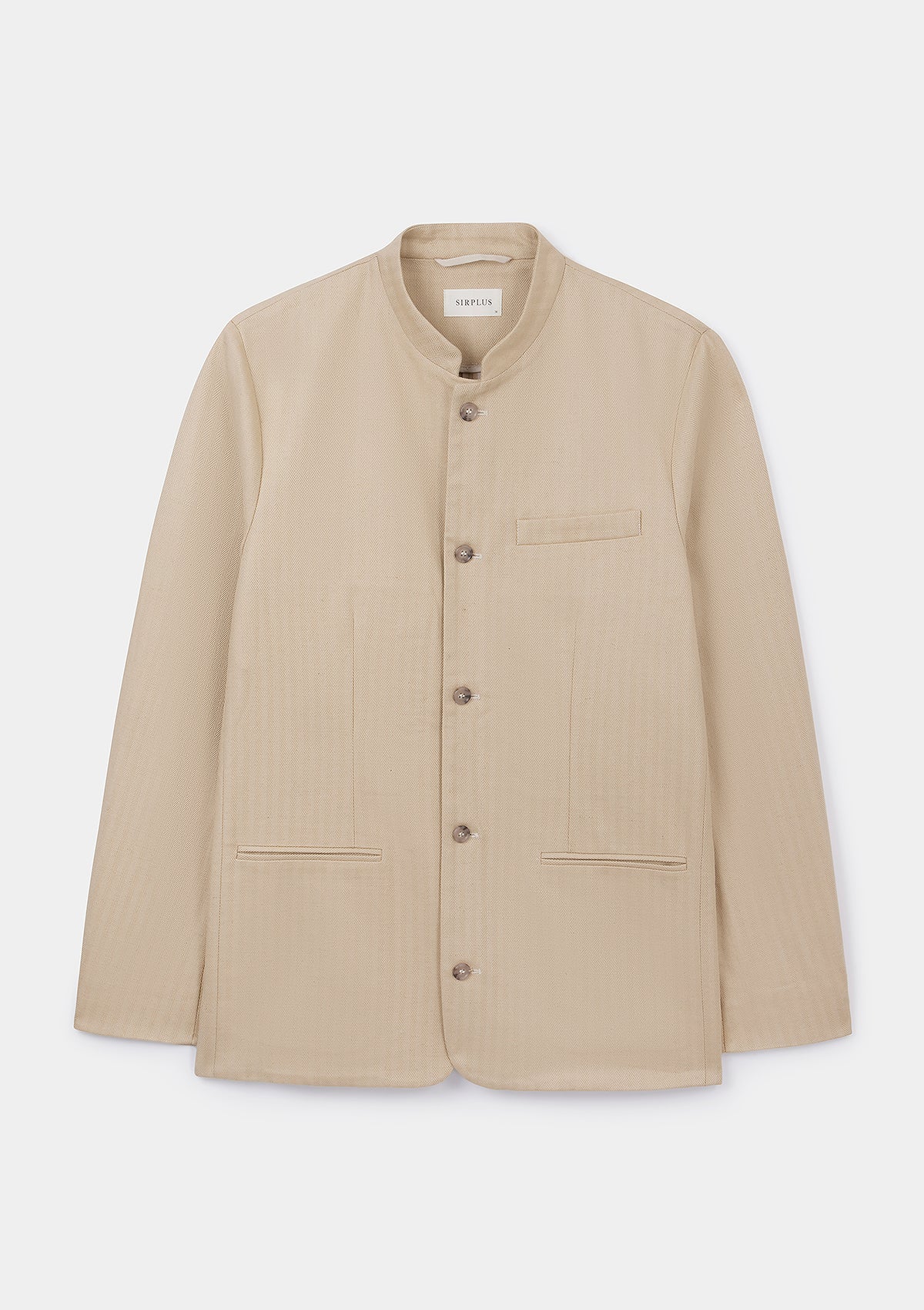 Sand Herringbone Cotton Linen Nehru Jacket, Nehru Jacket - SIRPLUS