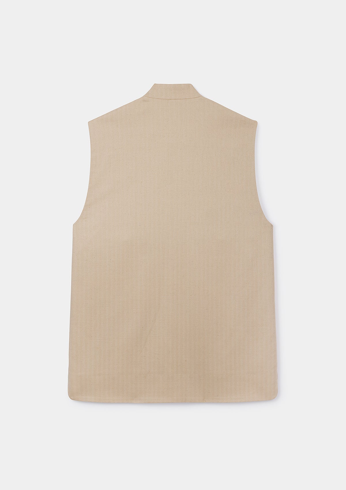 Sand Herringbone Cotton Linen Nehru Waistcoat, Nehru Waistcoat - SIRPLUS
