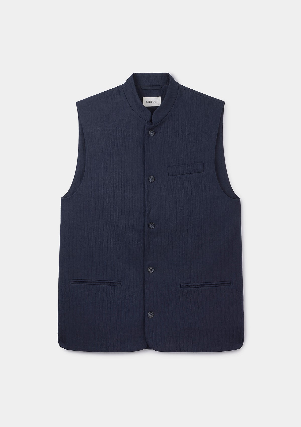 Navy Herringbone Cotton Linen Nehru Waistcoat, Nehru Waistcoat - SIRPLUS