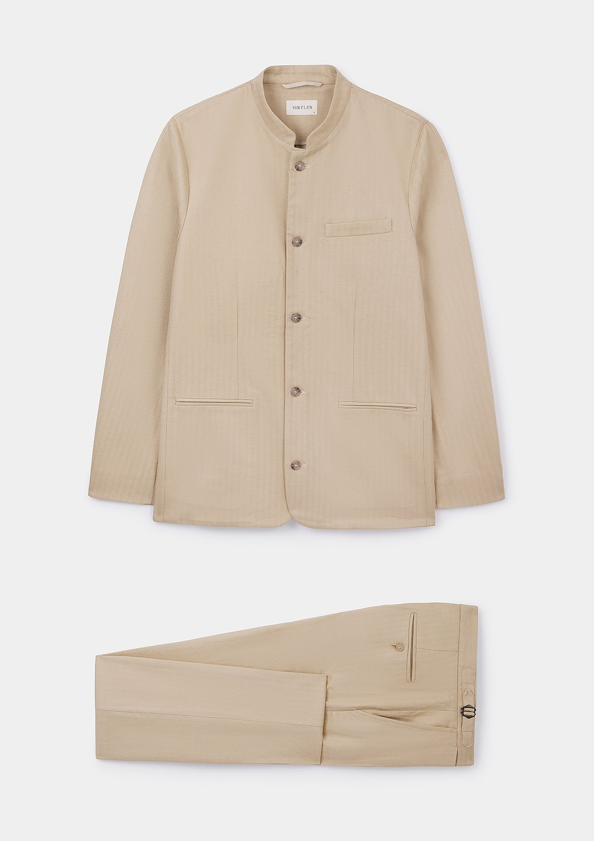 Sand Herringbone Cotton Linen Nehru Jacket, Nehru Jacket - SIRPLUS