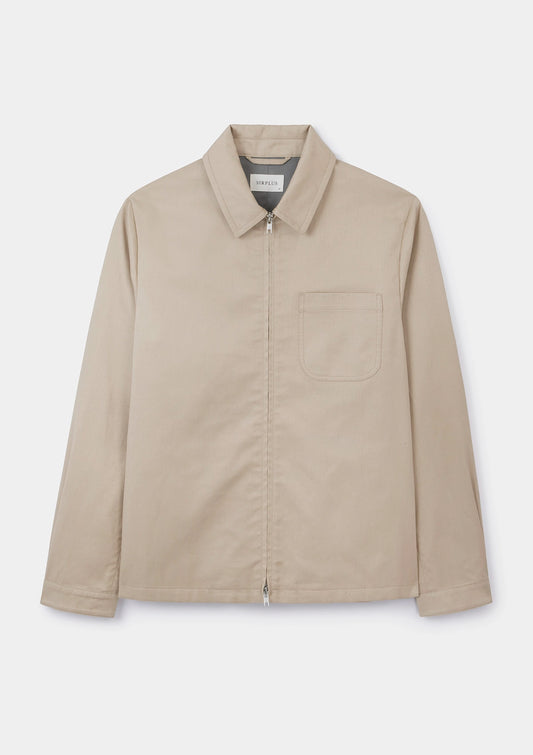 Beige Cotton Linen Zip Jacket, Zip Jacket - SIRPLUS