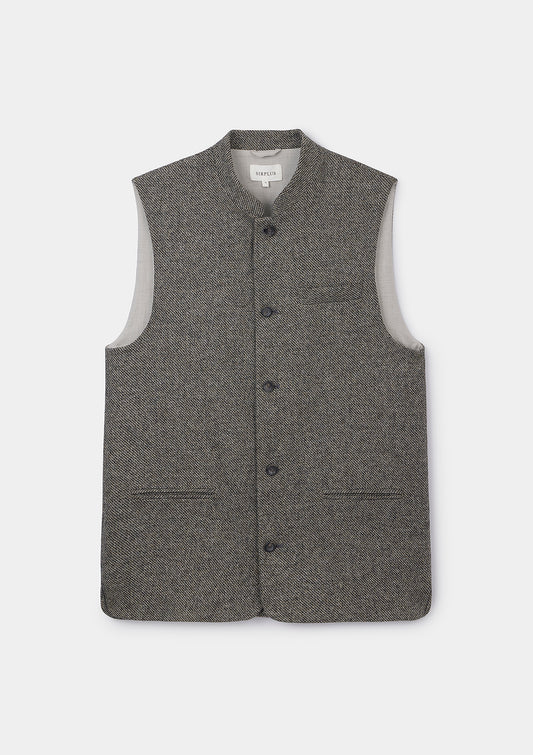 Black & Beige Tweed Nehru Waistcoat, Nehru Waistcoat - SIRPLUS