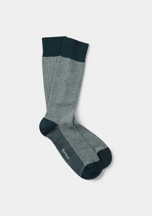 Bottle Green Herringbone Socks, Socks - SIRPLUS