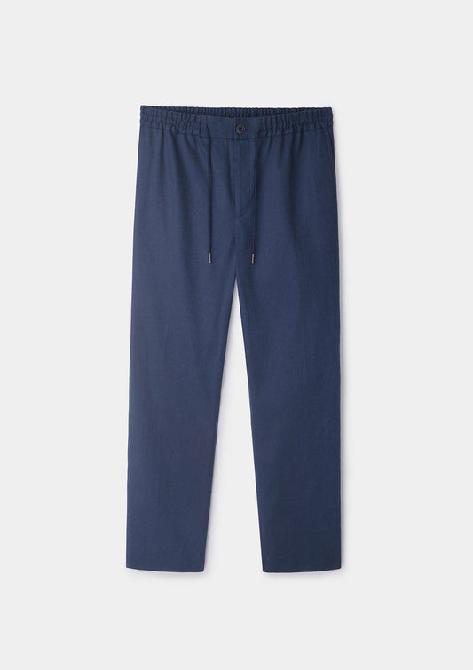 Navy Cotton Linen Drawstring Trouser, Casual Trousers - SIRPLUS