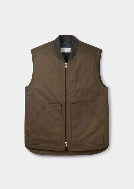 Olive Cotton Twill Gilet, Gilets - SIRPLUS